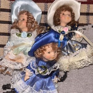 Porcelain Mini Doll Trio in Blue, White, Cream